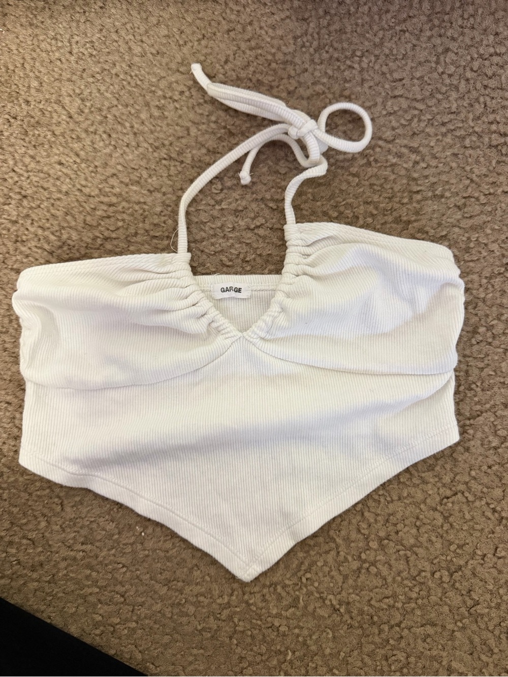Garage White Ribbed Tie-Neck Crop Top